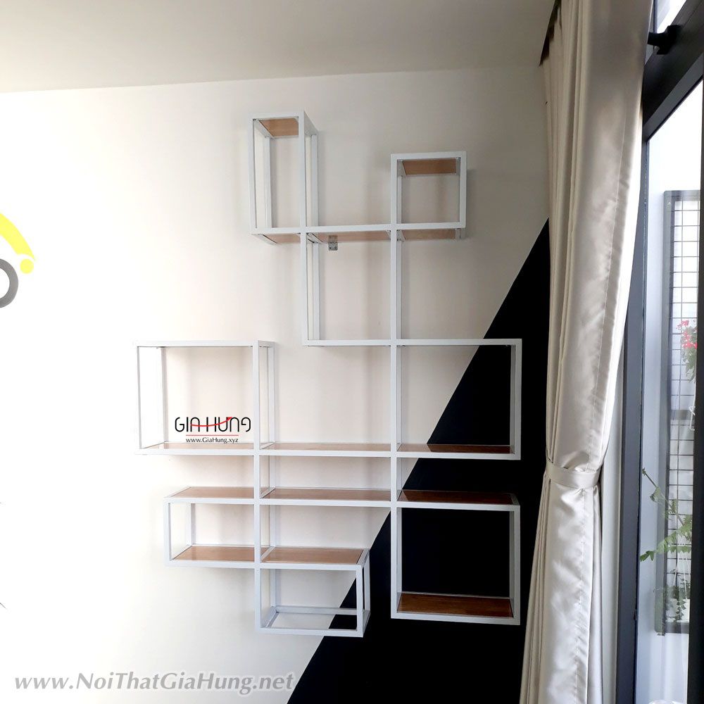 Kệ trang trí khung sắt mặt gỗ treo tường LHS-9271