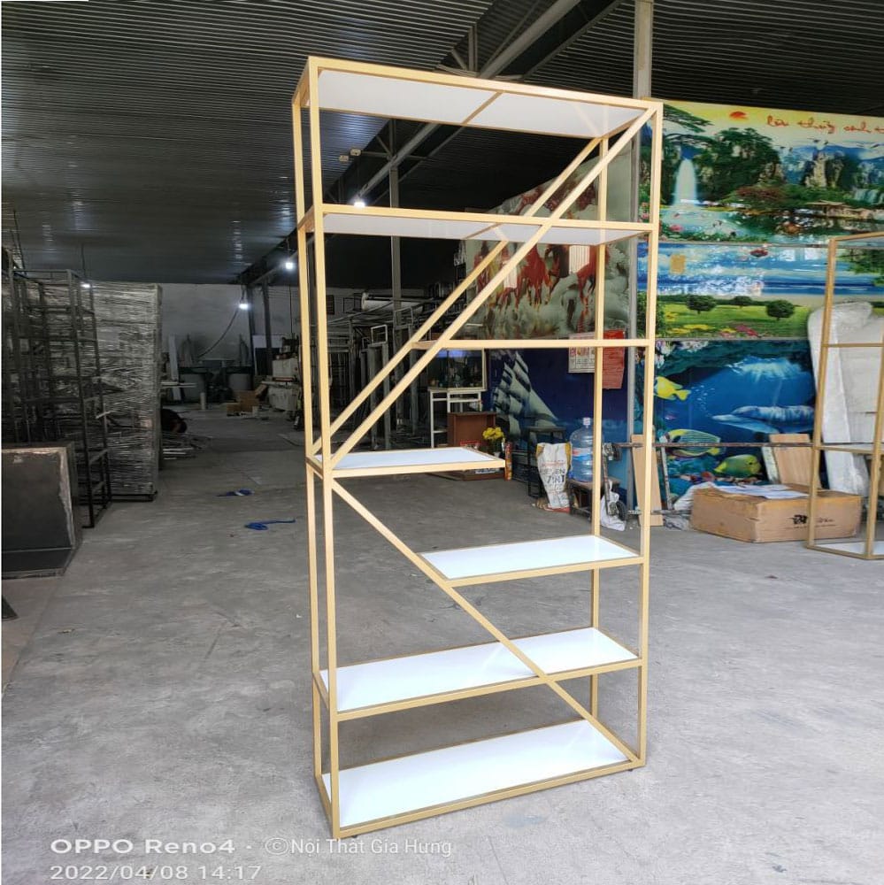 Kệ trang trí khung sắt mặt gỗ LHS-8782