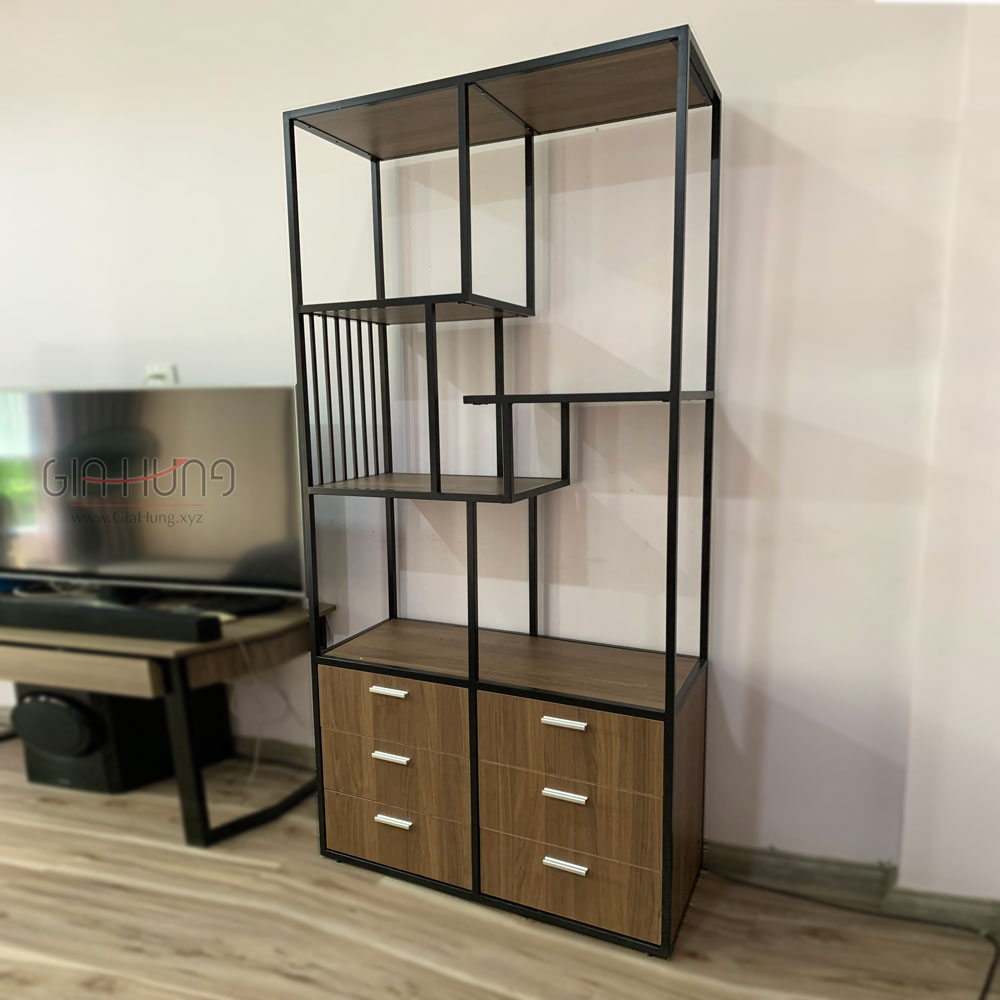Kệ trang trí khung sắt 6 ngăn kéo gỗ MDF chống ẩm LHS-8544