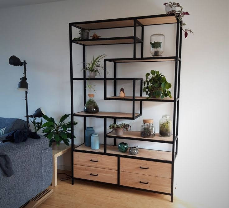 Kệ trang trí khung sắt mặt gỗ LHS-8371