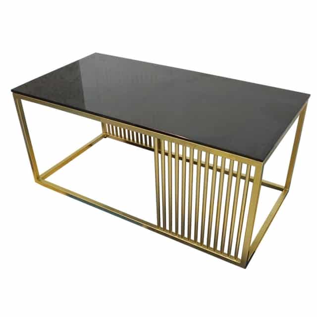 Bàn Sofa chữ nhật khung vàng đồng mặt kính đen LHS-8258