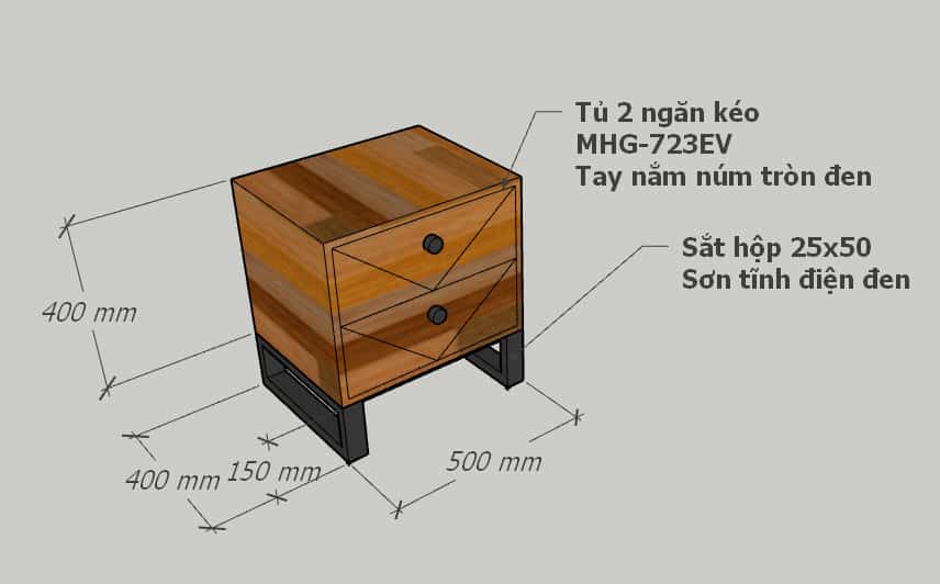 Tab đầu giường gỗ MDF chân sắt LHS-5883 MHG-388EV