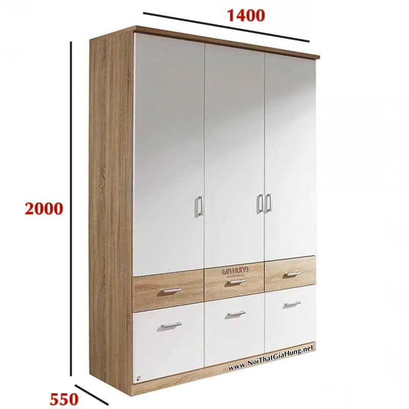 Tủ áo gỗ công nghiệp MDF chống ẩm 3 cánh LHS-5194
