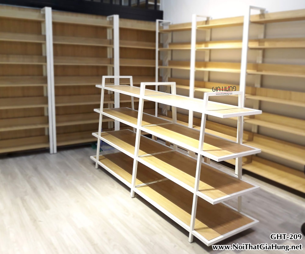 Kệ shop giày khung chân sắt mặt gỗ LHS-4261