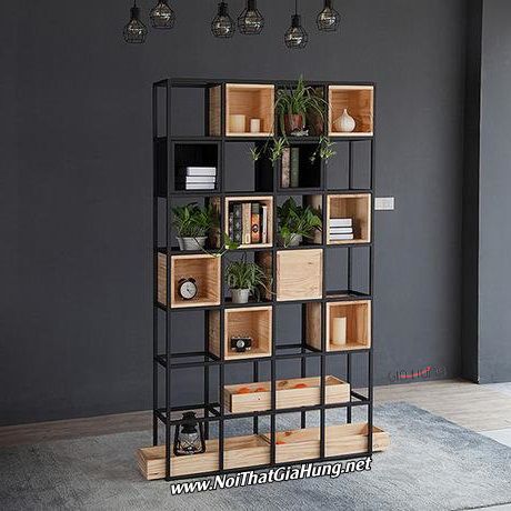 Kệ trang trí khung sắt hộc gỗ LHS-317