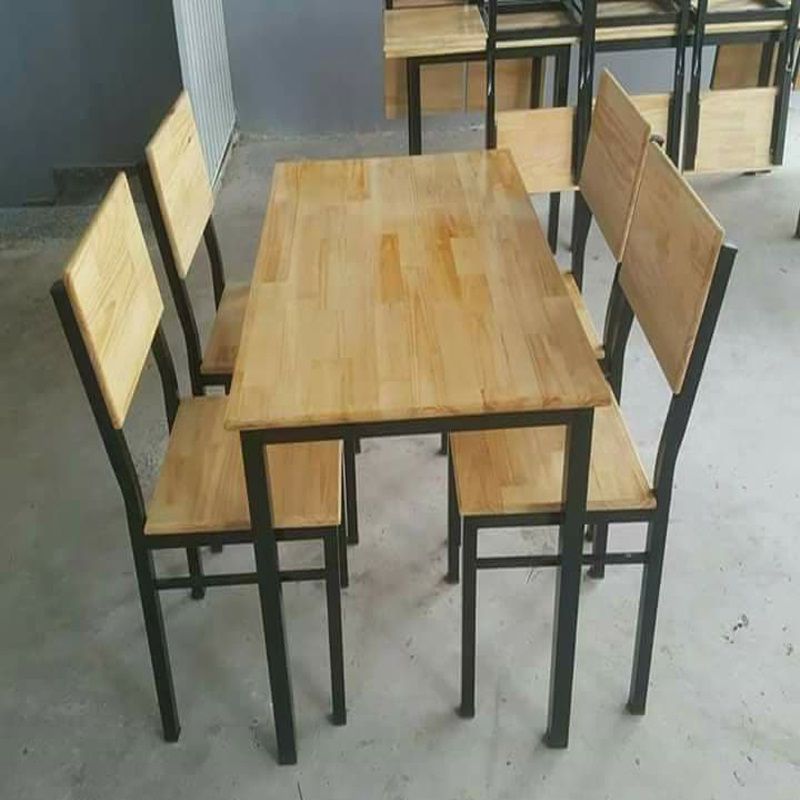 [LHS-297] Bàn Ghế Quán Ăn Khung Sắt Gỗ Cao Su LHS-297